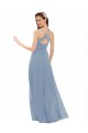 V-Neck Long Soft Chiffon & Lace Dusty Blue Sleeveless Bridesmaid Dress Darwin