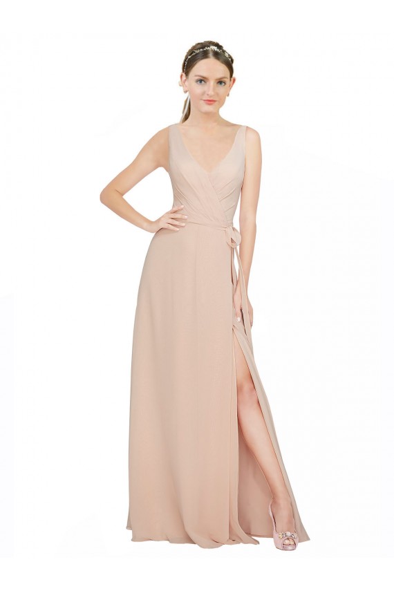 V-Neck Long Luxe Chiffon Pink Sleeveless Bridesmaid Dress / Evening Dress Darwin