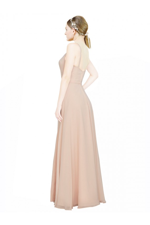 V-Neck Long Luxe Chiffon Pink Sleeveless Bridesmaid Dress / Evening Dress Darwin