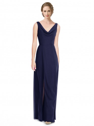 Cowl Neck Long Soft Chiffon Dark Navy Sleeveless Bridesmaid Dress Darwin