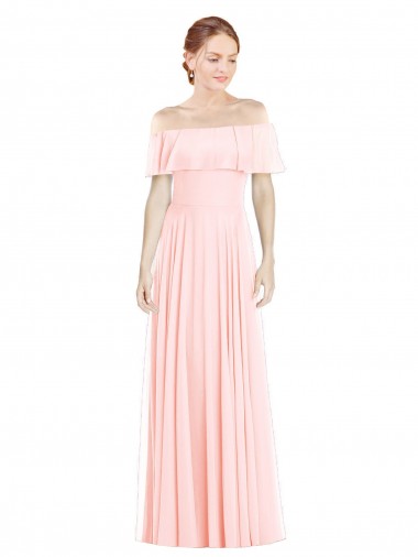 Square Neck Long Soft Chiffon Pink Sleeveless Formal Bridesmaid Dress Darwin