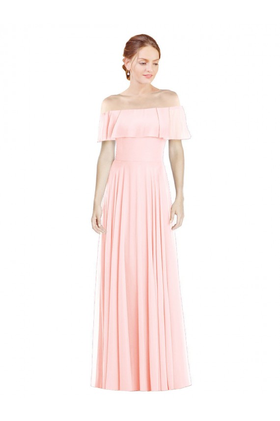 Square Neck Long Soft Chiffon Pink Sleeveless Formal Bridesmaid Dress Darwin