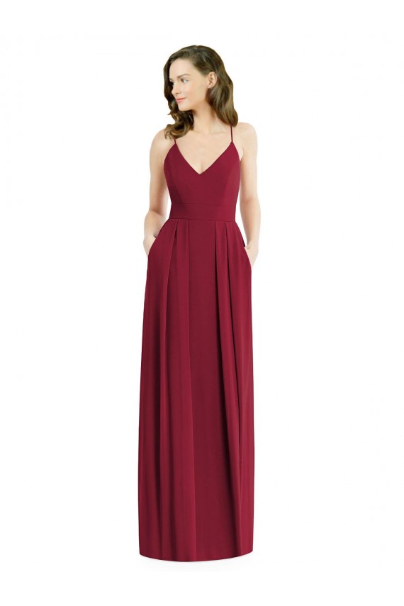 V-Neck Long Soft Chiffon Burgundy Sleeveless Semi Formal Evening Dress / Bridesmaid Dress Darwin