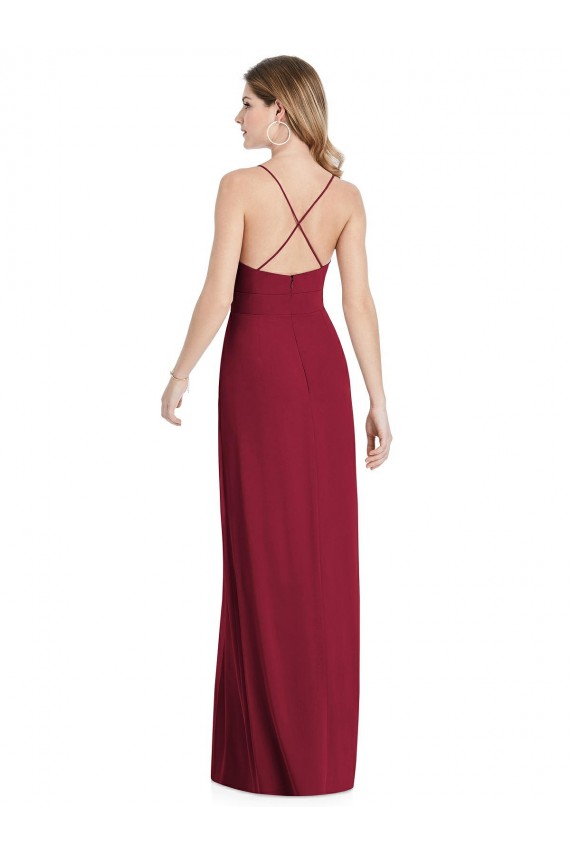 V-Neck Long Soft Chiffon Burgundy Sleeveless Semi Formal Evening Dress / Bridesmaid Dress Darwin