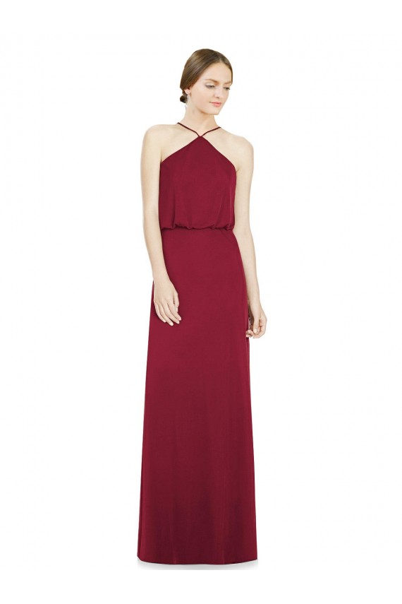 Halter Neck Long Soft Chiffon Burgundy A-Line Sleeveless Bridesmaid Dress Darwin