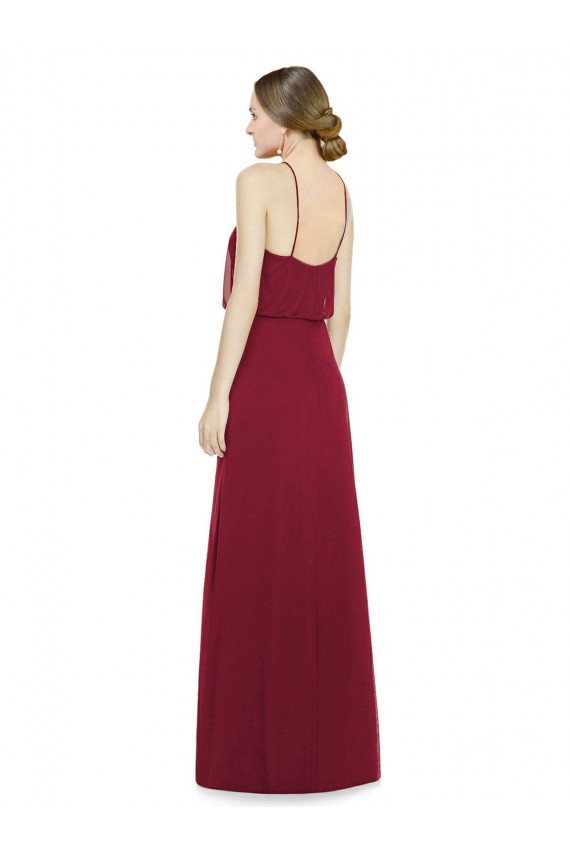 Halter Neck Long Soft Chiffon Burgundy A-Line Sleeveless Bridesmaid Dress Darwin