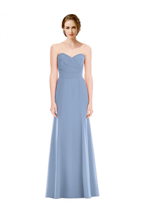 Strapless Long Soft Chiffon Dusty Blue Mermaid Sleeveless Bridesmaid Dress Darwin