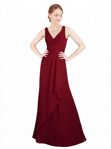 V-Neck Long Chiffon Burgundy Sleeveless Bridesmaid Dress / Evening Dress Darwin