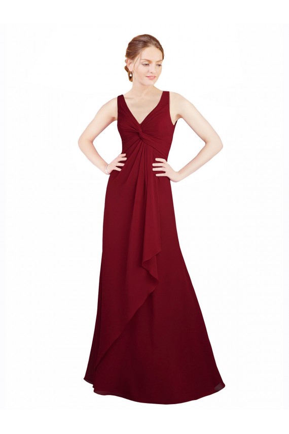V-Neck Long Chiffon Burgundy Sleeveless Bridesmaid Dress / Evening Dress Darwin