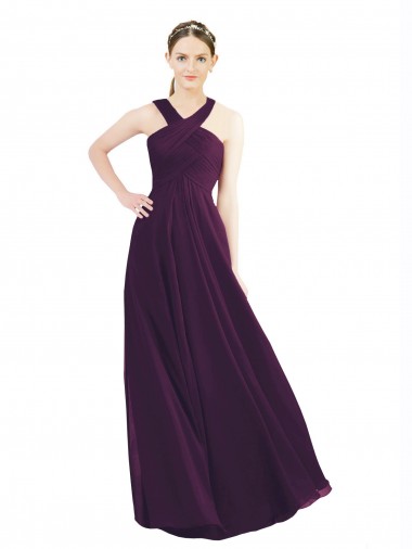 Halter Neck Long Soft Chiffon Grape Sleeveless Bridesmaid Dress Darwin