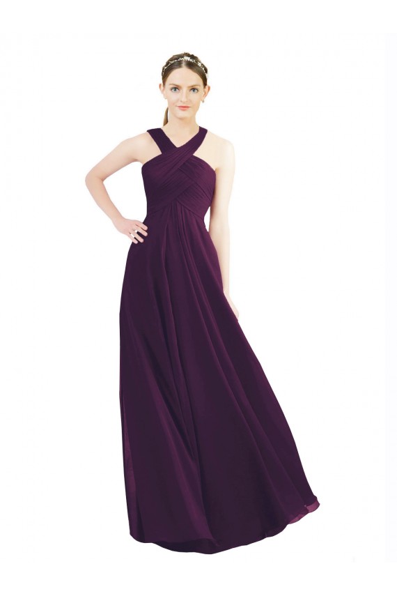 Halter Neck Long Soft Chiffon Grape Sleeveless Bridesmaid Dress Darwin