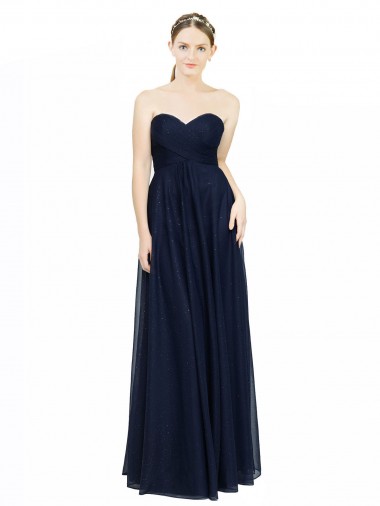 Strapless Long Chiffon Dark Navy Sleeveless Bridesmaid Dress / Evening Dress Darwin