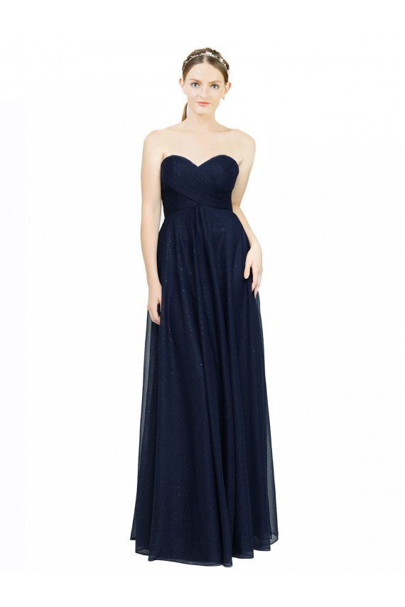 Strapless Long Chiffon Dark Navy Sleeveless Bridesmaid Dress / Evening Dress Darwin