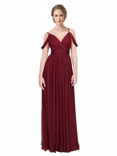 Spaghetti Straps Long Chiffon Burgundy Sleeveless Bridesmaid Dress / Evening Dress Darwin
