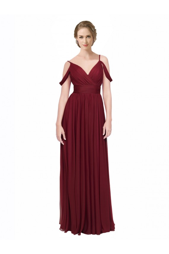 Spaghetti Straps Long Chiffon Burgundy Sleeveless Bridesmaid Dress / Evening Dress Darwin
