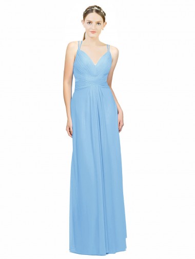 V-Neck Long Chiffon Periwinkle Sleeveless Bridesmaid Dress / Evening Dress Darwin