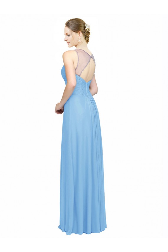 V-Neck Long Chiffon Periwinkle Sleeveless Bridesmaid Dress / Evening Dress Darwin