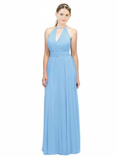 Halter Neck Long Soft Chiffon Periwinkle Sleeveless Bridesmaid Dress Darwin