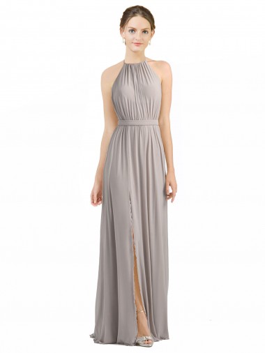 Halter Neck Long Soft Chiffon Oyster Silver Sleeveless Bridesmaid Dress Darwin