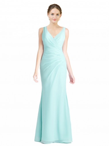 V-Neck Long Soft Chiffon & Lace Waterfall Sleeveless Bridesmaid Dress Darwin