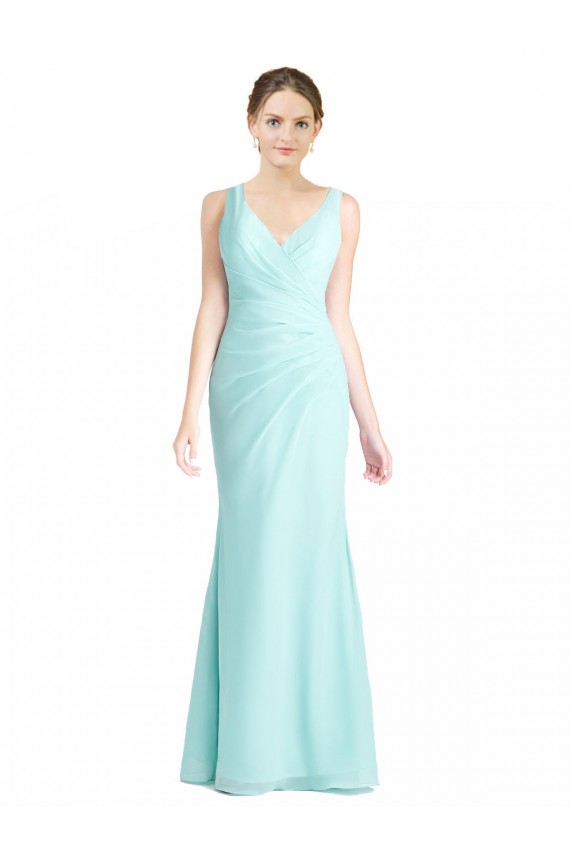 V-Neck Long Soft Chiffon & Lace Waterfall Sleeveless Bridesmaid Dress Darwin