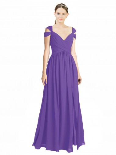 Sweetheart Long Soft Chiffon Purple Cap Sleeves Bridesmaid Dress Darwin