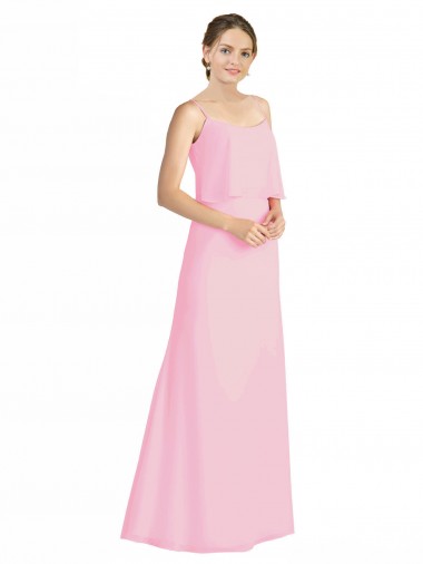 Spaghetti Straps Long Soft Chiffon Barely Pink Sleeveless Bridesmaid Dress Darwin