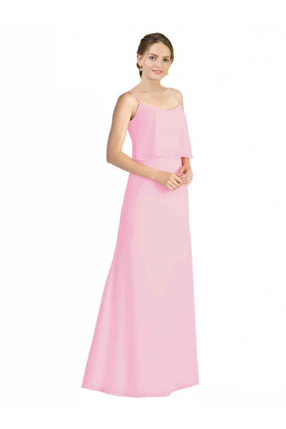 Spaghetti Straps Long Soft Chiffon Barely Pink Sleeveless Bridesmaid Dress Darwin