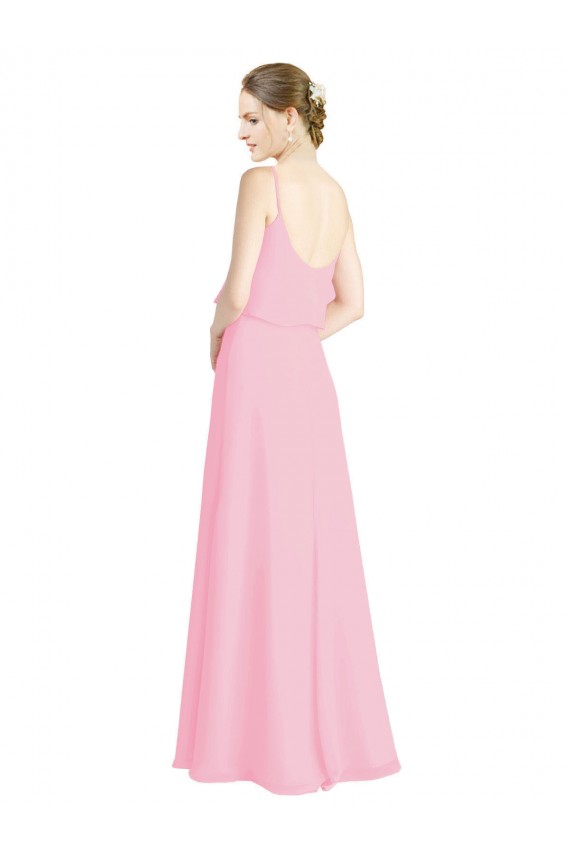Spaghetti Straps Long Soft Chiffon Barely Pink Sleeveless Bridesmaid Dress Darwin