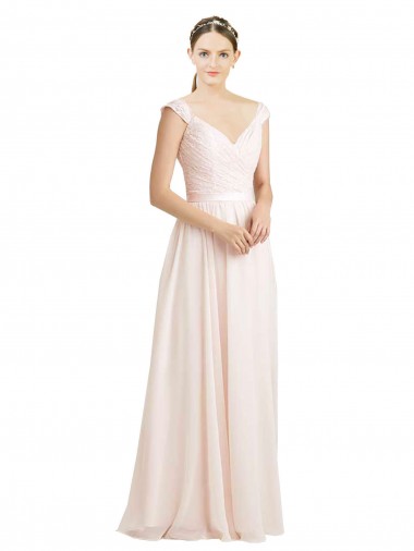 Sweetheart Long Soft Chiffon & Lace Cream Pink Sleeveless Bridesmaid Dress Darwin