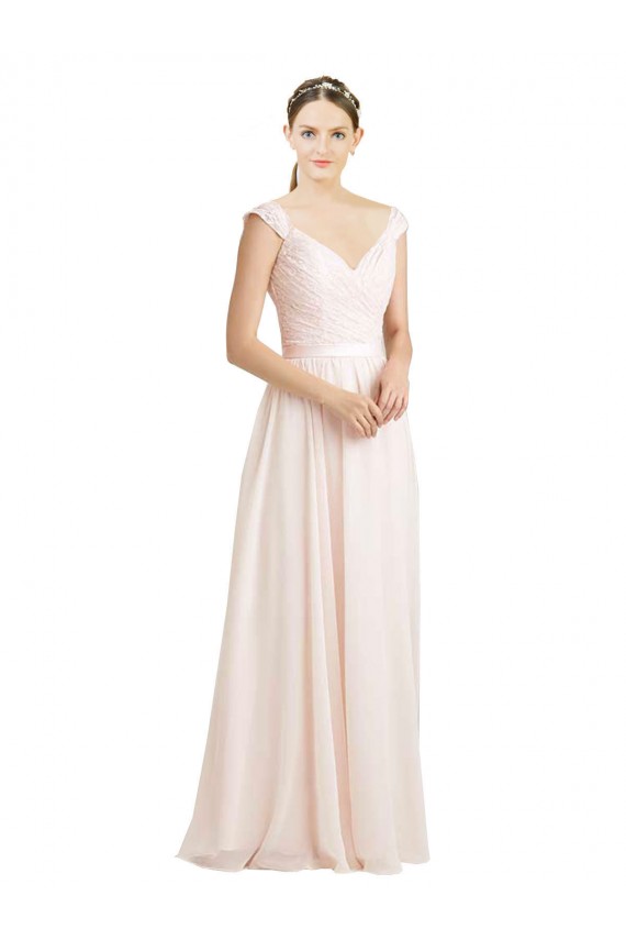 Sweetheart Long Soft Chiffon & Lace Cream Pink Sleeveless Bridesmaid Dress Darwin