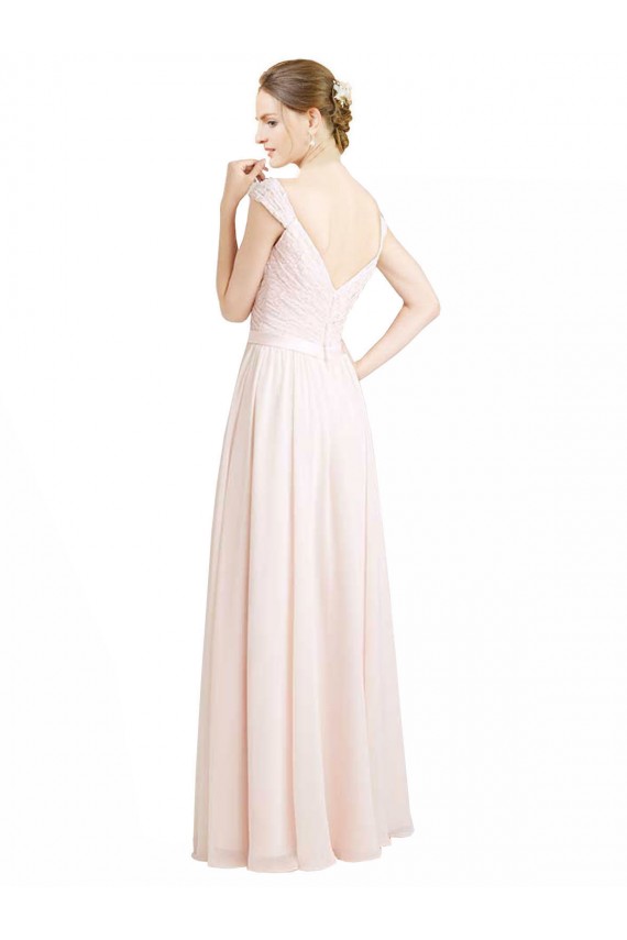 Sweetheart Long Soft Chiffon & Lace Cream Pink Sleeveless Bridesmaid Dress Darwin