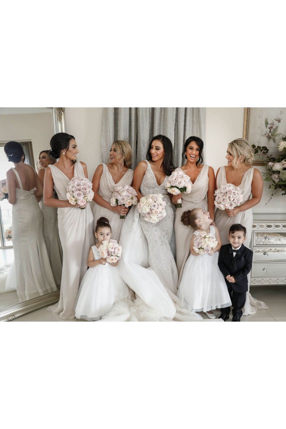 V-Neck Long Soft Chiffon Champagne Sleeveless Bridesmaid Dress Darwin