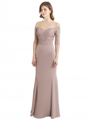 High Neck Long Soft Chiffon & Lace Half Sleeves Bridesmaid Dress Darwin
