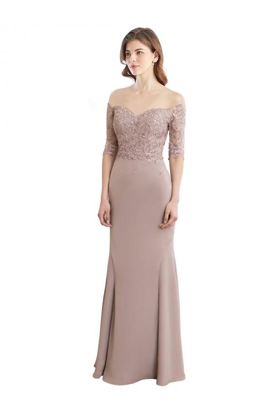 High Neck Long Soft Chiffon & Lace Half Sleeves Bridesmaid Dress Darwin