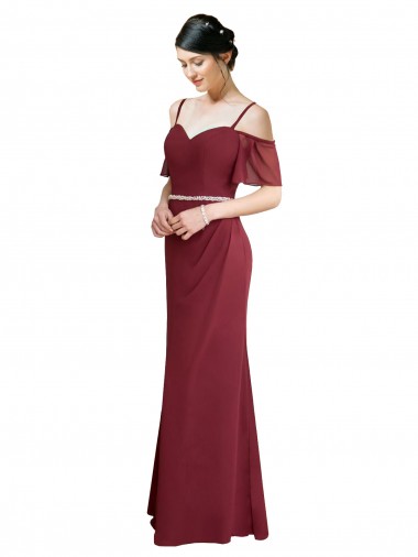 Sweetheart Long Soft Chiffon Burgundy Cold Shoulder Bridesmaid Dress Darwin