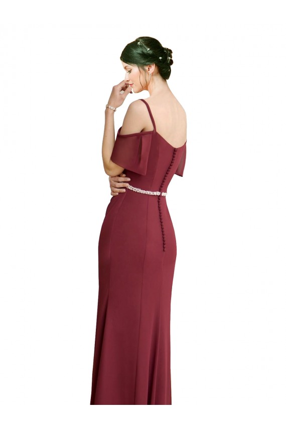 Sweetheart Long Soft Chiffon Burgundy Cold Shoulder Bridesmaid Dress Darwin