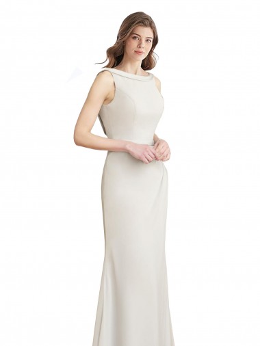 High Neck Long Soft Chiffon & Satin Sleeveless Bridesmaid Dress Darwin