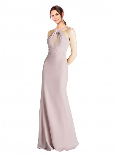 High Neck Long Soft Chiffon Sheath Sleeveless Bridesmaid Dress Darwin