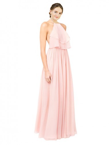 Halter Neck Long Soft Chiffon Pink Sleeveless Formal Dress / Bridesmaid Dress Darwin