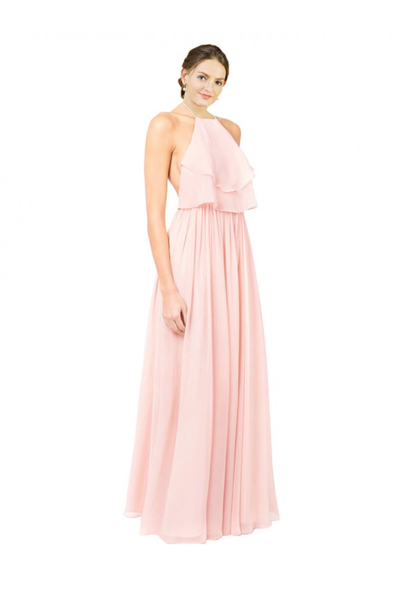 Halter Neck Long Soft Chiffon Pink Sleeveless Formal Dress / Bridesmaid Dress Darwin