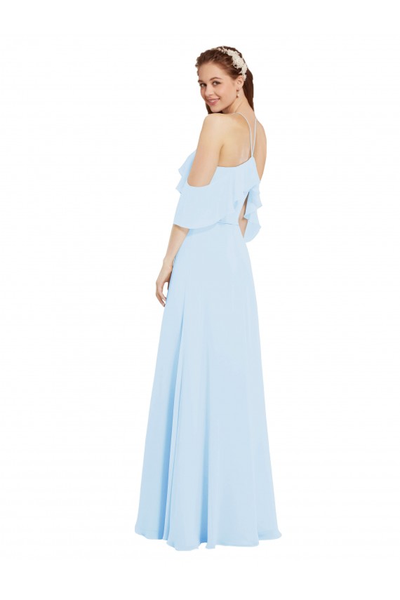 Halter Neck Long Soft Chiffon Light Sky Blue Cold Shoulder Formal Dress / Bridesmaid Dress Darwin