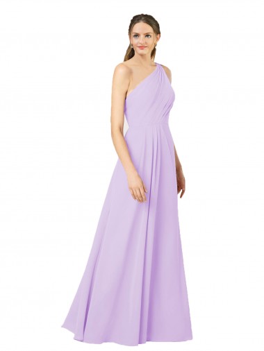 One Shoulder Long Soft Chiffon Lilac Sleeveless Formal Evening Gown / Bridesmaid Dress Darwin