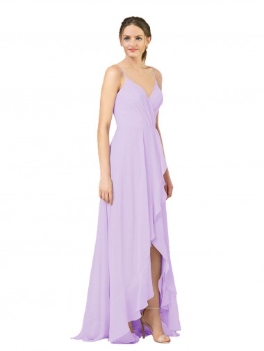 V-Neck Long Soft Chiffon Lilac Sleeveless High Low Bridesmaid Dress Darwin