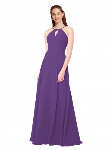 High Neck Long Soft Chiffon Plum Purple Sleeveless Bridesmaid Dress Darwin