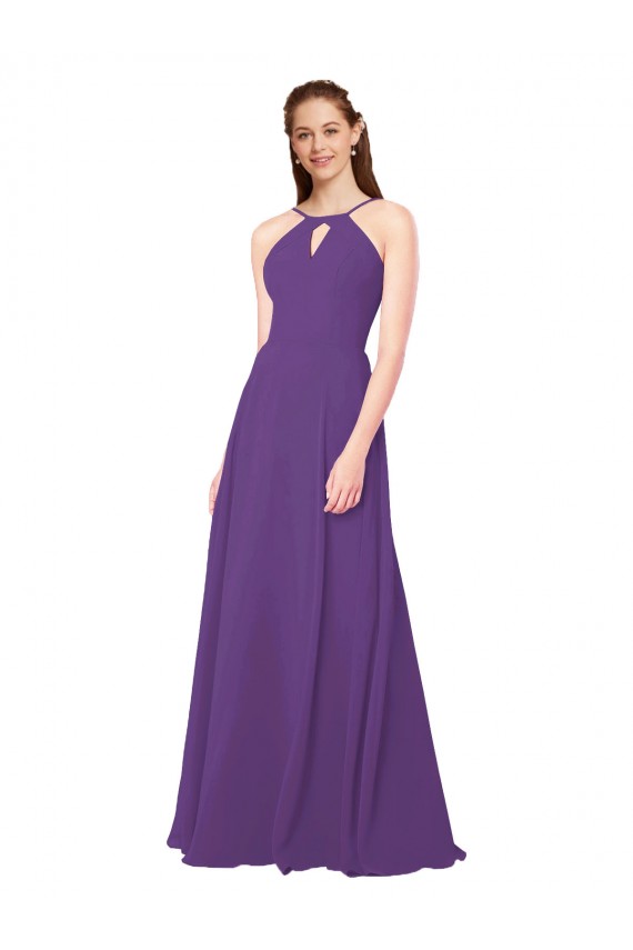 High Neck Long Soft Chiffon Plum Purple Sleeveless Bridesmaid Dress Darwin