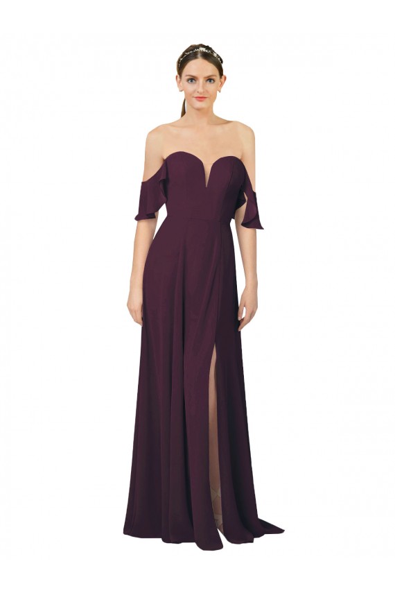 Sweetheart Long Soft Chiffon Grape Cold Shoulder Formal Dress / Bridesmaid Dress Darwin