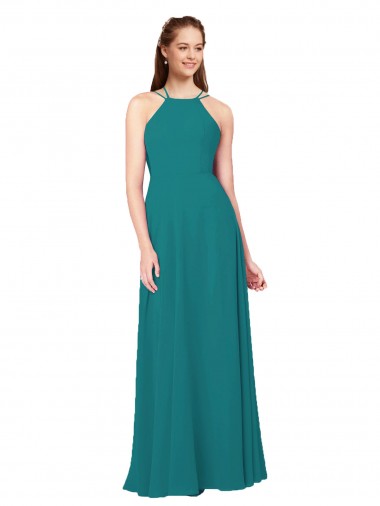 High Neck Long Soft Chiffon Hunter Sleeveless Bridesmaid Dress Darwin