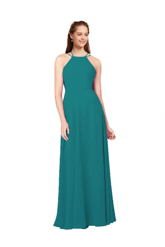 High Neck Long Soft Chiffon Hunter Sleeveless Bridesmaid Dress Darwin
