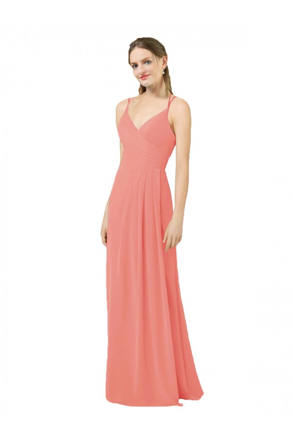 V-Neck Long Soft Chiffon Desert Rose Sleeveless Bridesmaid Dress Darwin